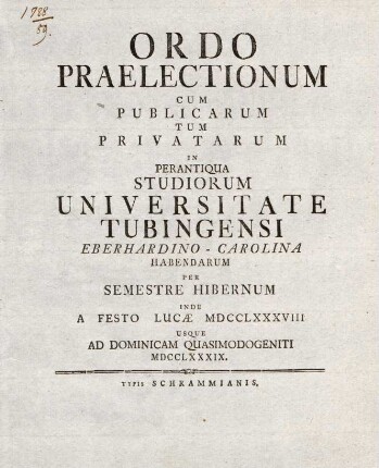 Vorlesungsverzeichnis 1788/89
