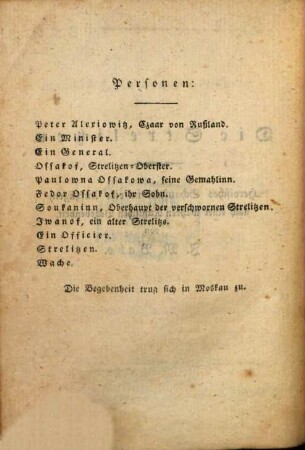 Die Strelitzen : heroisches Schauspiel