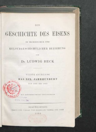 Abteilung 4: Das XIX. Jahrhundert von 1801 bis 1860