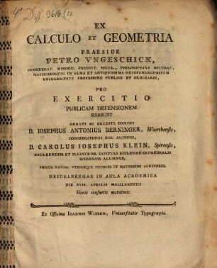 Disp. ... ex calculo et geometria