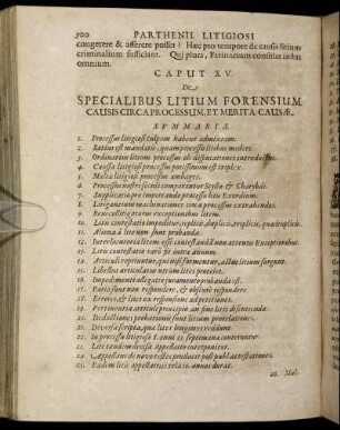 Caput XV. De Specialibus Litium Forensium Causis Circa Processum, Et Merita Causæ.