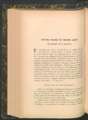 Anatole France en Buenos Aires : El banquete de la juventud