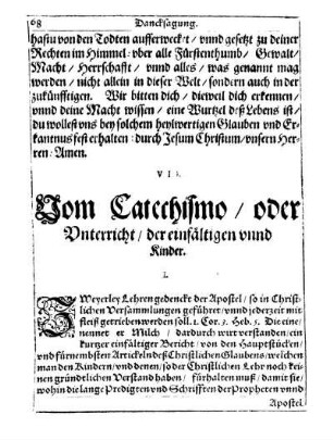 VII. Vom Catechismo/ oder Unterricht/ der einfältigen unnd Kinder