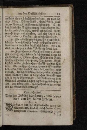 Das 2. Capitel. Von den Fiebern überhaupt , und besonders von den kalten Fiebern.