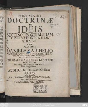 Continuatio Doctrinae De Ideis Succinctis Quibusdam Observationibus Illustratæ