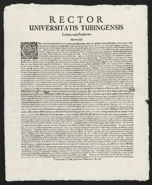 Rector Universitatis Tubingensis Lectori cum Praefatione Honoris Sal.