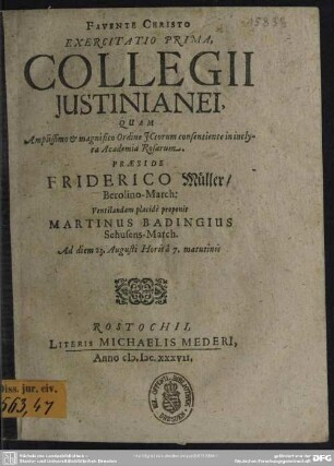 1: Exercitatio ... collegii Justinianei