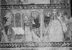 Freskenzyklus der Burgkapelle — Fresken der Südwand: Szenen aus dem Neuen Testament — Darbringung im Tempel und Taufe Christi im Jordan