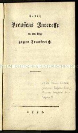 Schrift über die Interessen Preußen während der Koalitionskriege