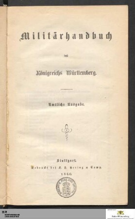 1860: [Militär-Handbuch des Königreichs Württemberg] Band 1860