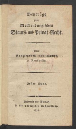 1. Band: Beiträge zum Mecklenburgischen Staats- und Privat-Recht