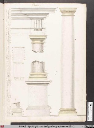 Darstellung der "Dorica" aus einer Folge von Schaublättern zu den Säulenordnungen.