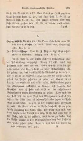 129-131 [Rezension] Künstle, Karl, Hagiographische Studien über die Passio Felicitatis cum VII filiis