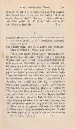 129-131 [Rezension] Künstle, Karl, Hagiographische Studien über die Passio Felicitatis cum VII filiis