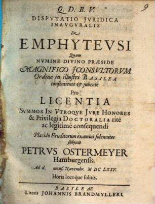 Disp. iur. inaug. de emphyteusi