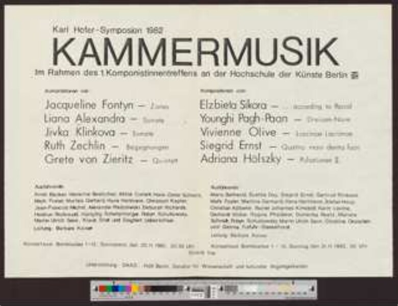 Karl Hofer-Symposion: Kammermusik : Im Rahmen des 1. Komponistinnentreffens an der Hochschule der Künste Berlin