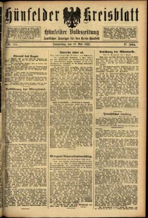 Ausgabe vom Donnerstag, den 18. Mai 1922.