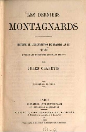 Les derniers Montagnards : Histoire de l'insurrection de Prairial an III (1793) d'après les documents originaux inédits