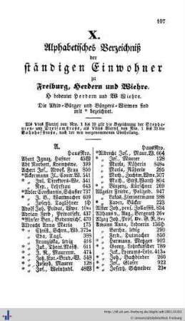 Alphabetisches Verzeichniß der ständigen Einwohner.