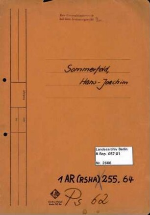 Personenheft Hans-Joachim Sommerfeld (*23.07.1914), Kriminalkommissar und SS-Obersturmführer