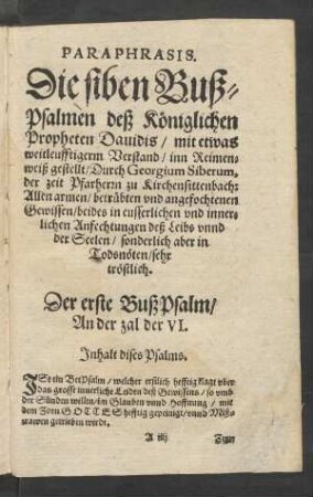 Paraphrasis. Die siben Buß-Palmen deß Königlichen Propheten Davidis ...