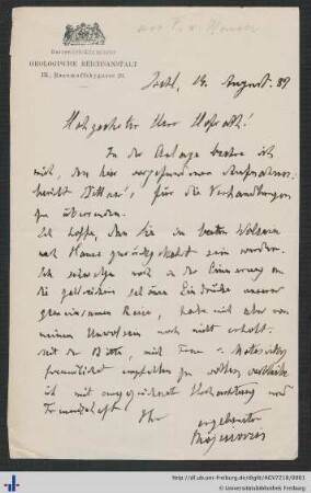 Brief von Edmund von Mojsisovics an Franz von Hauer