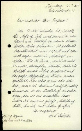 F. Stählin an G. Karo oder W. Wrede