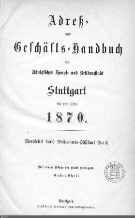 1870: Stuttgarter Adressbücher, 1870
