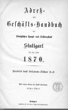 1870: Stuttgarter Adressbücher, 1870