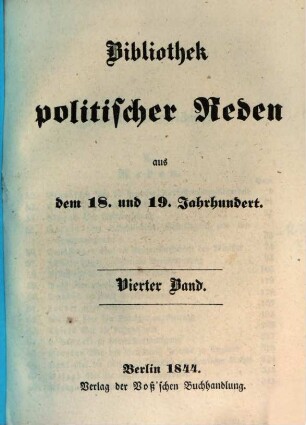 Bibliothek politischer Reden aus dem 18. und 19. Jahrhundert, 4