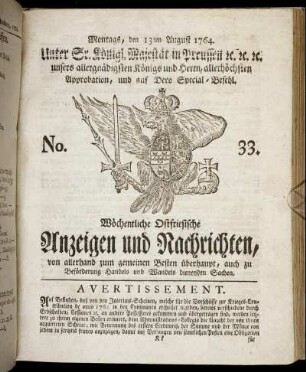 No. 33. Montags, den 13ten August 1764.