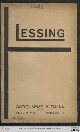 Nr. 3: Katalog / Antiquariat Altmann G.m.b.H., Berlin: Lessing