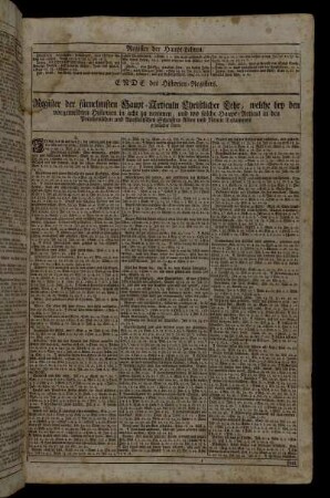 Register der fürnehmsten Haupt-Articuln Christlicher Lehr, [...]