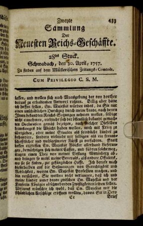 28tes Stuck. Schwabach, den 30. April, 1757.