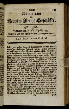 28tes Stuck. Schwabach, den 30. April, 1757.