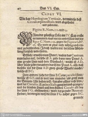 CAPUT VI. Wie das Horologium Verticale, vermittels deß Circuli aequinoctialis wird abgetheilet und zubereitet.