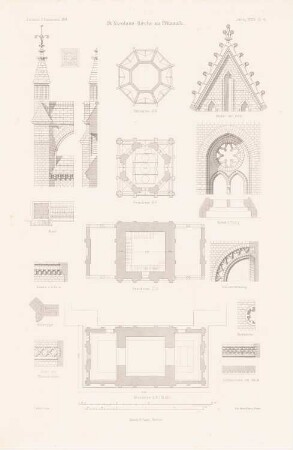 St. Nicolaus-Kirche, Pritzwalk: Grundrisse, Details (aus: Atlas zur Zeitschrift für Bauwesen, hrsg. v. G. Erbkam, Jg. 34, 1884)