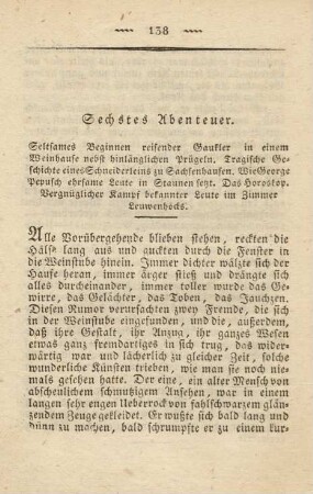 Sechstes Abenteuer. Seltsames Beginnen reisender Gaukler in einem Weinhause nebst hinlänglichen Prügeln ...