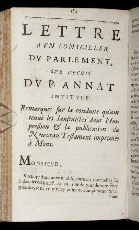 Lettre A Un Conseiller Du Parlement ...