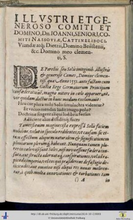 Illustri et Generoso Comiti et Domino, Dn. Ioanni, Seniori, Comiti Nassoviae…
