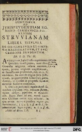 Liber I. De origine iuris et omnium magistratuum, et successione prudentum