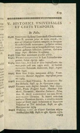 V. Historici Universales et Certi Temporis