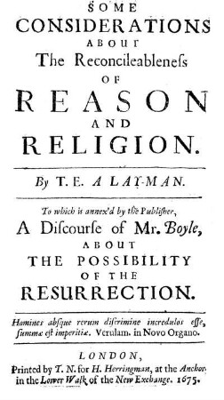 Some Considerations About The Reconcileableness Of Reason And Religion