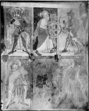 Zwingenberg Schloss Zwingenberg Burgkapelle Ostwand Wandmalerei Heiligenfiguren