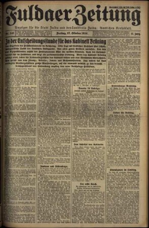Erste Ausgabe vom Freitag, den 17. Oktober 1930.
