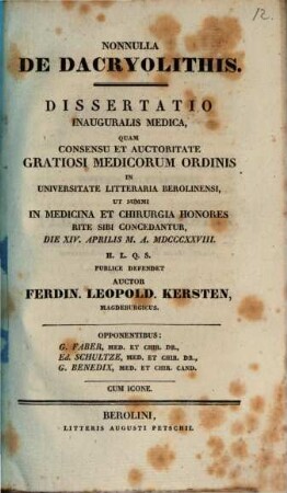 Nonnulla de dacryolithis : Diss. inaug. med.