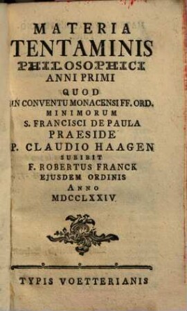 Materia Tentaminis Philosophici Anni Primi