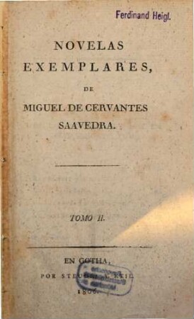 Novelas Exemplares. 2. 1806. - V, 294 S.