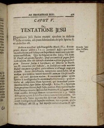 Caput V. De Tentatione Jesu.