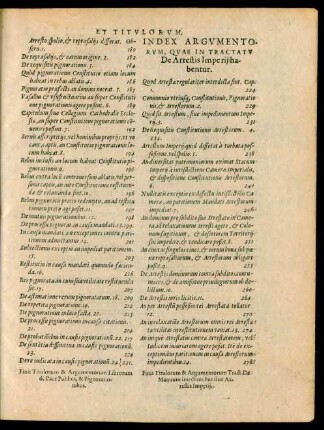 Index Argumentorum, Quae In Tractatu De Arrestis Imperii habentur.